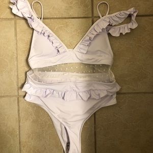 Women’s one piece swim suit white ruffled size M